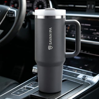 Insulated Tumbler, Gray, 40 oz | Stainless Steel Vacuum, Handle and Straw, Leak Resistant Lid, Fits Car Cup Holder - color: CHARCOL, size: 40 oz