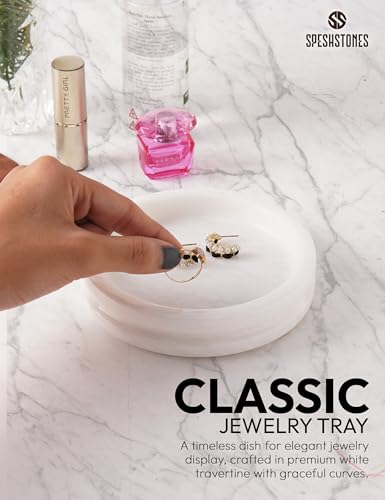 Marble Jewelry Dish, 5" Handmade White Ring Tray | Handmade trinket holder for earrings, necklaces, keys & candles, Catchall dish for vanity, nightstand & gift for women - color: White