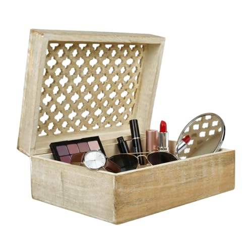 Trellis Mango Wood Box - Whitewash, 10.5x7.5 in | Handcrafted keepsake box featuring an easy opening lid to create storage for delicate jewelry or home décor accents. - color: Whitewash, size: Extra Large