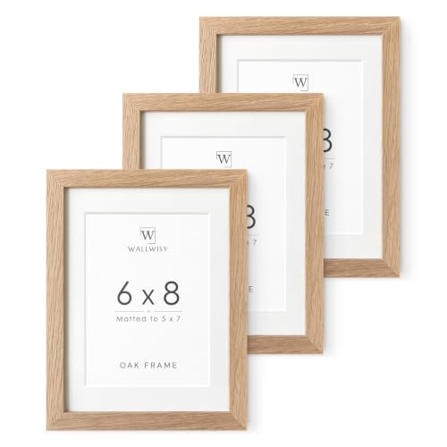 6x8 Picture Frame, Solid Oak Wood 6x8 Photo Frames with Mat to 5x7 | 8x6 Natural Oak Frame, Wall and Tabletop Display, Horizontal or Vertical Display, Natural finish, Set of 3 - color: Natural Oak, size: 6x8 in - 3P
