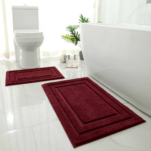 HOMEIDEAS Bathroom Rugs Sets 2 Piece, Super Soft and Absorbent Non Slip Microfiber Machine Washable Bath Mat Set (20" x 32" + 16" x 24", Burgundy Red) - color: Loop- Burgundy Red, size: 1'4" x 2'8" (16"x24"+20"x32")