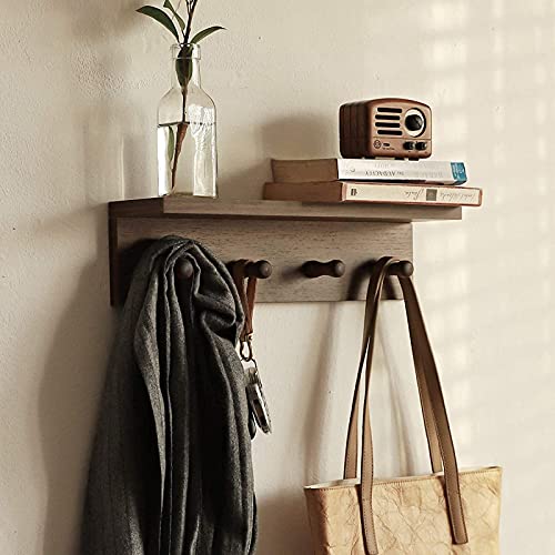 Entryway Coat Rack Hooks with Shelf, Sturdy Wooden Floating WallOrganizer Shelf with 4 Hooks siutable for Entrance, Mudroom, Kitchen, Bathroom,.etc(2pc-Walnut Finish) - color: Walnut 2PC