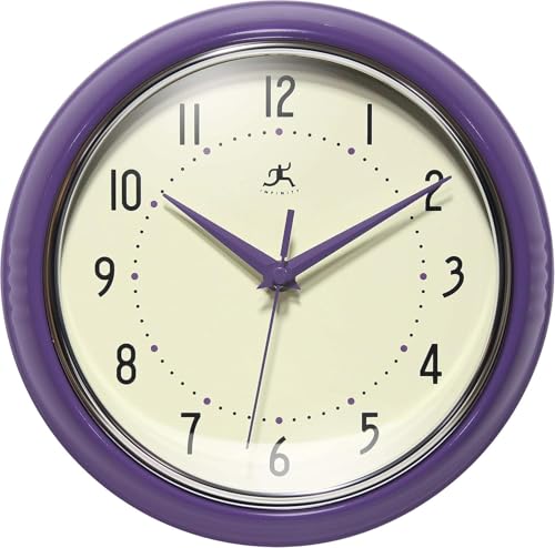 Infinity Instruments LTD. Retro 9 inch Silent Sweep Non-Ticking Mid Century Modern Kitchen Diner Wall Clock Quartz Movement Retro Wall Clock Decorative (Purple)… - color: Purple, size: 9.5 Inch