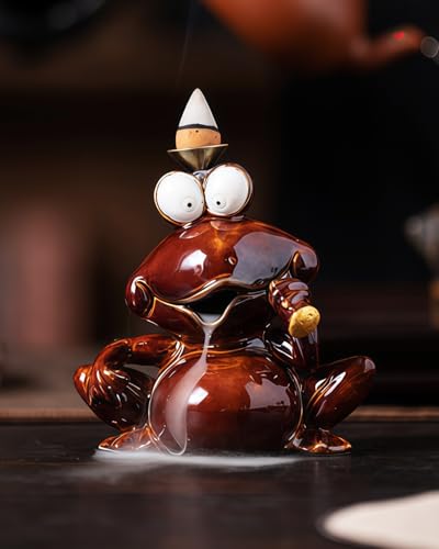 Backflow Incense Burner Ceramic, Funny Smoking Frog Incense Holder, Novelty Aromatherapy Ornament Home Decor for Yoga & Meditation - size: Chill Smoking Frog