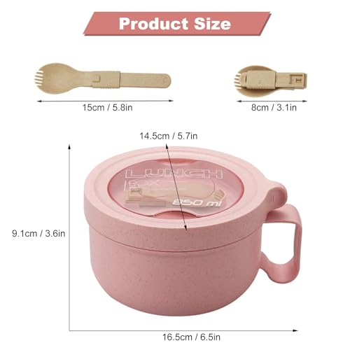 Rarapop 28.7oz Microwave Soup Bowl Containers with Lids, Wheat Straw Ramen Noodles Cup Mug for Instant Noodles,Oatmeal, Gumbo, Salad,Crunch,Cereal & More - Easy-Grip Design, Pink - color: Pink