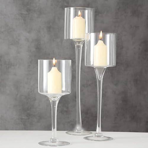 Glass Candleholders Tea Light Candle Holders Clear Wedding Weddings Hurricane Tall Elegant Ideal for Dining Party Home Decor Parties Table Settings Gifts Different Sizes (1 Set Large Clear) - color: 1 Set Large Clear