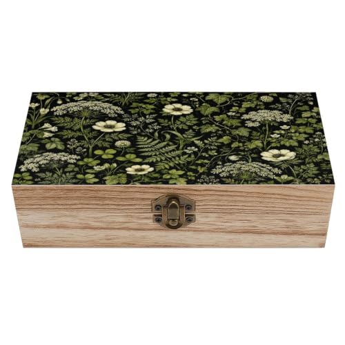 Floral Botanical Wooden Storage Box Decorative Keepsake Box with Metal Lock Vintage Organizer Container Jewelry Photo Letter Memory Box Rustic Home Desk Storage Gift Box - color: Floral Botanical