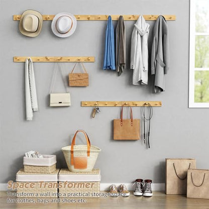 Forbena Natural Wood Coat Rack Wall Mount Set of 4, Wooden Wall Hooks for Bathroom Towels, Vertical Coat Hanger for Kids Room, Boys Girls Bedroom, Office, Entryway Keys Hats and Shoes -16 Hooks - color: Bamboo Wood
