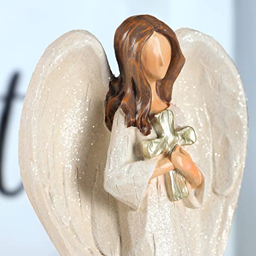 Hodao Cross Angel Figurine Gift, Hand-Painted Resin Guardian Angel Holding Cross, All-Season Meaningful Gift for Mom, Valentine’s Day Love, Easter Blessings & Year-Round Home Decor - style: Holding a cross