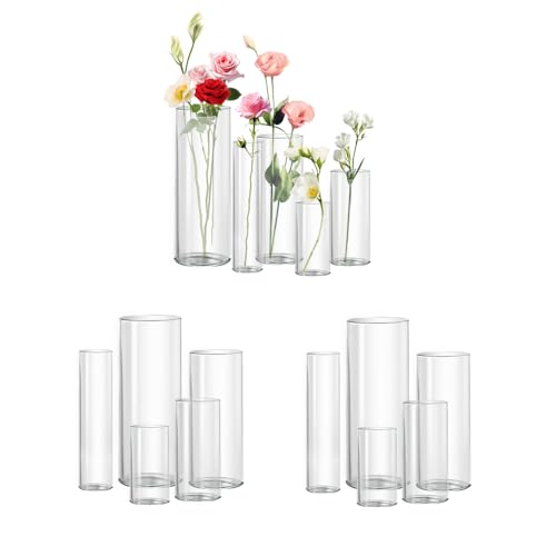 15pcs Clear Glass Vase for Centerpieces, 4,6,7.5,8,10 inch Tall Cylinder Flower Vase Bulk Floating Candle Holder for Wedding Table Home Décor and Party - size: 4+6+7.5+8+10inch