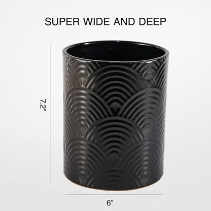 Ceramic Utensils Holder，Extra Large Stable Ceramic Cooking Tool Organizer Set for Kitchen，For Countertop ,Black - color: Black