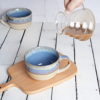 Ceramic Jumbo Coffee Mug Set of 2, 23 Oz, Large Mug Soup Bowls with Handles, Dishwasher and Microwave Safe (Blue) - color: Blue