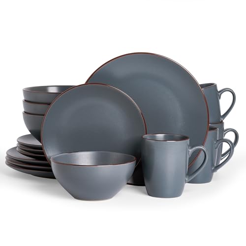 Famiware Venus Dinnerware Sets with Mugs, Ceramic Plates and Bowls for 4 | 16pc Stoneware Dishes, Microwave & Dishwasher Safe, Chip‑Resistant, Everyday & Formal Use, Modern Minimalist, Matte Charcoal - color: Charcoal, size: Serves 4 (16pc w/ Mug)