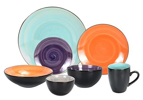 Stoneware Sonoma 56pc Dinnerware Set, Black + Speckled Spin Wash Mixed Colors of Purple, Turquoise, Orange and Grey - color: Mix-A