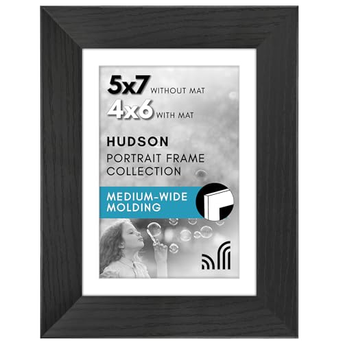 Americanflat 5x7 Picture Frame - Matted to 4x6 - Engineered Wood - Black | Shatter-resistant glass, wall or tabletop display with included easel, sawtooth hangers included, use with or without mat - color: Black, size: 5x7