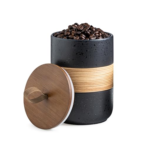 Miamolo Coffee Container Jar with Lid, Ceramic Kitchen Food Storage Jars for Spice Sugar Cookie, Stackable Decorative Jars for Coffee Bar, Black & 28 fl.oz - color: Black, size: 28 fl.oz