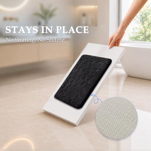 Black Memory Foam Bathroom Rugs Set 4 Piece, Ultra-Soft Velvet Memory Foam Bath Mats Set, Absorbent & Quick-Drying, Non-Slip Backing, Machine Washable Bath Mats for Bathroom, Tub & Shower (Black)