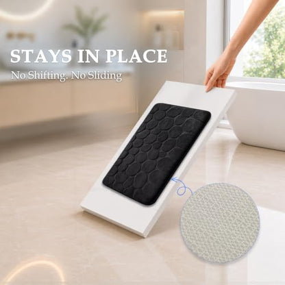 Black Memory Foam Bathroom Rugs Set 4 Piece, Ultra-Soft Velvet Memory Foam Bath Mats Set, Absorbent & Quick-Drying, Non-Slip Backing, Machine Washable Bath Mats for Bathroom, Tub & Shower (Black)