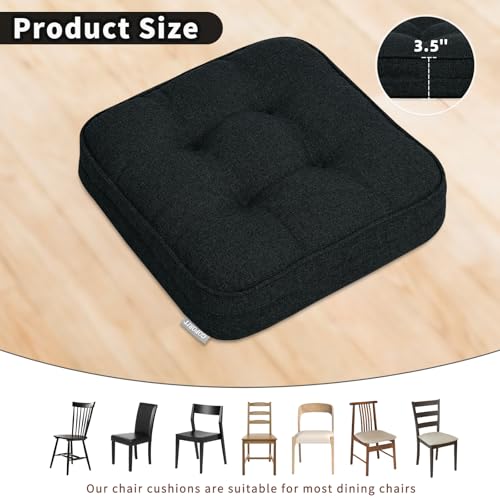 GOFORIT Memory Foam Seat Cushion，Kitchen Chair Cushions for Dining Chairs,Non-Slip Chair Pads with Removable Cover, 16'' x 16'', Black - color: Black