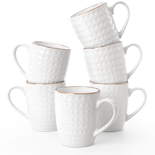 famiware Eden Coffee Mugs Sets of 6, 12 oz Ceramic Stoneware Mug Cup Set | Coffee Cups with Handle for Tea, Latte, Cappuccino, Cocoa and Milk, Microwave and Dishwasher Safe, White Circle - color: White Circle, size: 6pcs