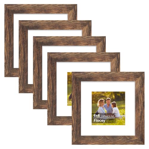 6x6 Picture Frame 5 Pack, Rustic Brown Photo Frame, Display Pictures 4x4 with Mat or 6x6 without Mat for Horizontal or Vertical Wall and Tabeltop Display - color: Rustic Brown, size: 6×6-5PACK