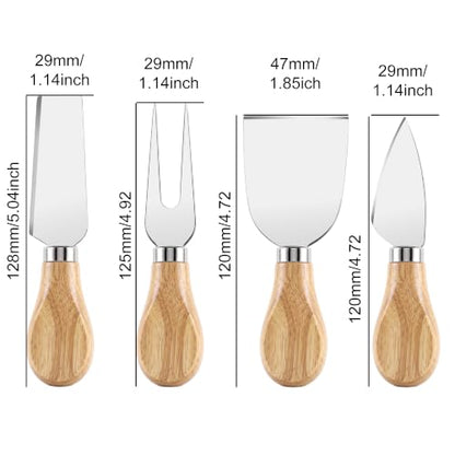EDSG Personalized 4Pcs Cheese Knife Set, Stainless Steel Cheese Knives Set with Wooden Handle, Gifts for Birthday, Christmas, Wedding, House Warming, Charcuterie Accessories (Design 4) - color: Design 4