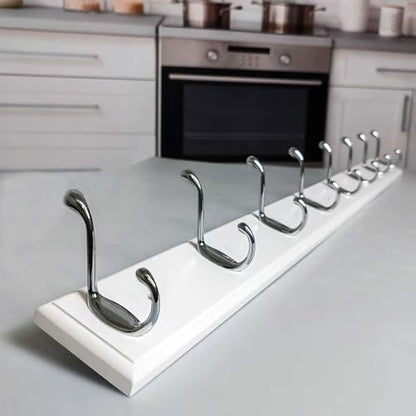 Wooden Wall Mounted Coat Rack 35 inch (90cm) with 8 Silver Hooks, Lang Wood White Coat Hook for Entrance, Hallway, Bedroom, Wall Clothes Hanger - size: Long-35.4in(90cm),8 Silver Hooks, style: Modern