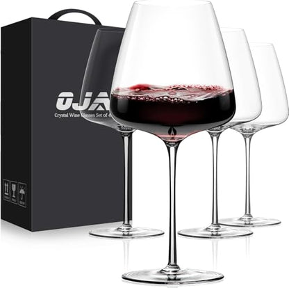 OJA Wine Glasses Set, Crystal Hand Blown Red Wine Glass Set of 4, 23 oz | Long Stem, Unique Large Design, Best for Wine tasting, Birthday, Christmas, Anniversary - style: Set of 4-23oz