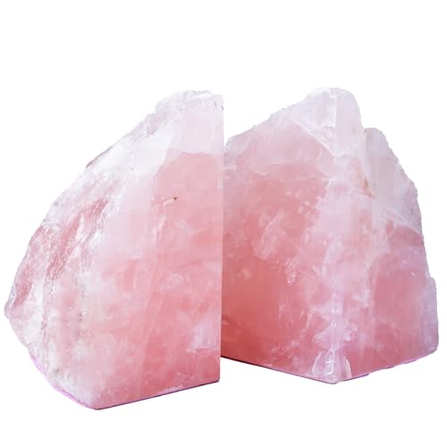 Rose Quartz Bookends Heavy Duty Pink Healing Crystal Stone Book Holders Decorative Book Ends Office Home Decor Small 1 Pair 2-3 Lbs - color: Rose Quartz, size: 2-3 pound