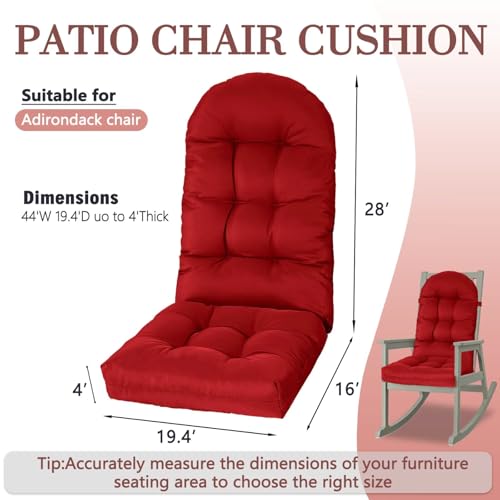 Yddsky Adirondack Chair Cushion, Rocking Cushions 44x19.4x4 inch, High Back Patio Recliner Cushion of Upper and Lower with Ties, Sunscreen and Fade-Resistant Red,2 - color: Red
