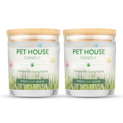 Pet House 9 oz Fresh Cut Grass Scented Candle, Clean Burning, Long Lasting Plant-Based Pet Odor Candle, 60 Hour Burn Time - 2 Pack - color: Fresh Cut Grass, size: Pack of 2