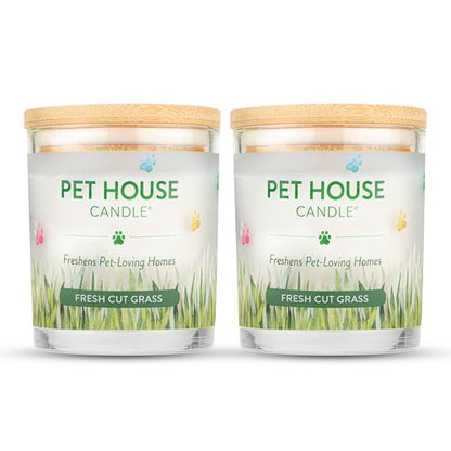 Pet House 9 oz Fresh Cut Grass Scented Candle, Clean Burning, Long Lasting Plant-Based Pet Odor Candle, 60 Hour Burn Time - 2 Pack - color: Fresh Cut Grass, size: Pack of 2