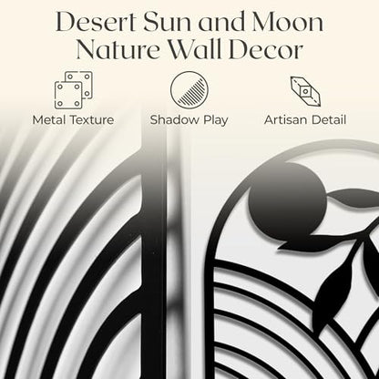 GALLERY GRACE Metal Wall Art Decor – 11" x 16", 4Pc Single Line Abstract Wall Art for Living Room, Bedroom, Office – Boho Minimalist Black Wall Decor Featuring Sun, Moon, Landscape & Desert Panels | 11 x 16 In Panels, Sun, Moon, Landscape and Desert Desig