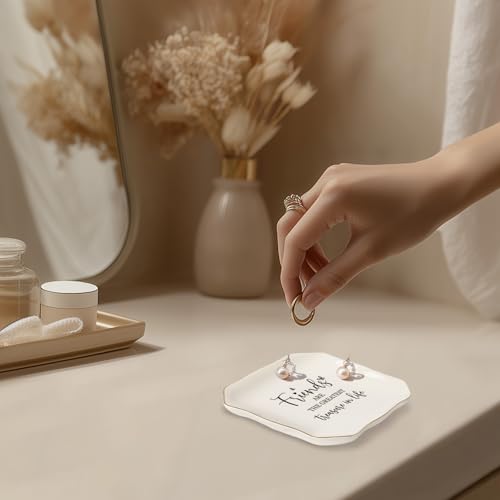 Best Friend Birthday Gifts for Women – Ceramic Jewelry Tray | “Friends are The Greatest Treasure in Life” – Friendship Gifts for Women, Friend Gifts – Ceramic Ring Dish - color: Gold wavy lines-Friend
