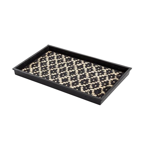 Anji Mountain AMB0BT2F-005 Black Rubber Boot/Shoe Tray with Coir, Fits 2 Pair (24.5" Wide), Black & Ivory Insert - color: Black and Ivory Insert, size: 24" x 14" x 1.5"