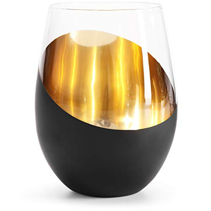 MyGift Modern Matte Black and Gold Tilted Design Stemless Wine Glasses Tumblers - 18 oz, Set of 6 - color: Black (Set of 6)