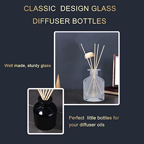 HOSSIAN 150ml/50oz 2 Clear Glass Bottles 2 Glossy Black Bottles Fragrance Diffuser Empty Bottle with 28pcs Reed Sticks for Home Fragrance Accessories (Clear+Black) - color: Clear+black