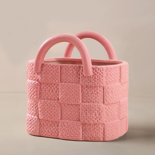 Ceramic Vase, Small Modern Flower Vase for Home Decor, Handbag Collection Creative Ceramic Floral Vase for Centerpieces, Flower Arrangement Decoration Shooting Props, Pink - color: Pink