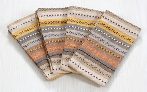 ACCENTHOME 100% Cotton Salsa Stripe Napkin Set of 6 18x18 inch Beige/Mustard Multicolour Dinner Napkins - Washable Soft Premium Hotel Quality Reusable Perfect Table Linen for Family Dinners Wedding | 100% Cotton Napkins, Adds A Finishing Touch, Economy Pa