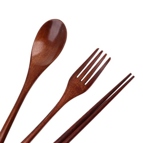 Kopida Large Acacia Wood Round Serving Bowl with Utensils Wooden Forks and Spoons for Fruit Salad Vegetables Pasta Soup Cereals Decorative Wooden Nest Bowl Ramen Bowl, 6.3" Diameter x 3" Height