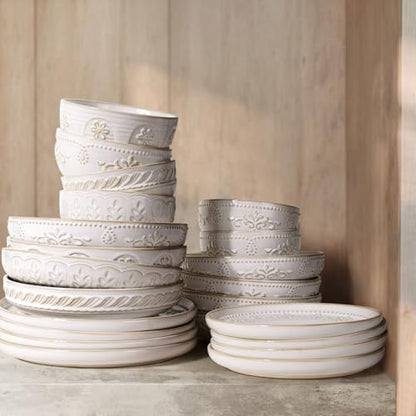 Pasta Bowls, 50oz Large Salad Serving Bowls, 9.75'' Plates Bowls Set of 4, Big White Ceramic Soup Bowls for Kitchen, Embossment Shallow Dinner Bowl, Microwave Dishwasher Safe, Multiple Patterns - color: White (Multiple Patterns)