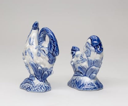 Fine Ceramic Dutch Blue Rooster Salt & Pepper Shakers Set, 4-3/8" H