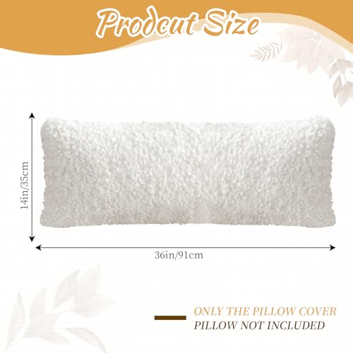 Frienda 14x36 Boucle Lumbar Pillow Cover Cream White Faux Wool Decorative Pillow Cover with Hidden Zipper Soft Textured Long Lumbar Pillowcase for Couch Sofa Bed Modern Home Decor
