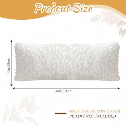 Frienda 14x36 Boucle Lumbar Pillow Cover Cream White Faux Wool Decorative Pillow Cover with Hidden Zipper Soft Textured Long Lumbar Pillowcase for Couch Sofa Bed Modern Home Decor