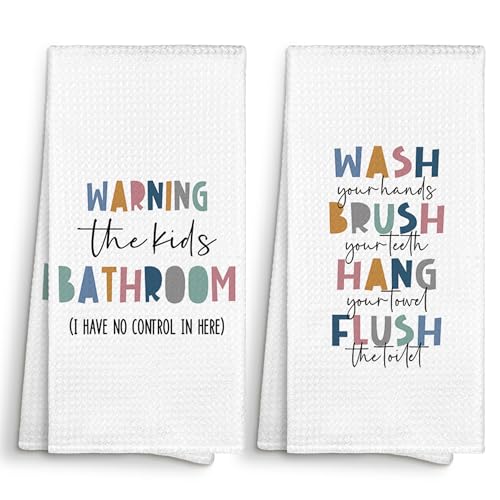 Kids Nursery Bathroom Decor Hand Towels 16x24 Set of 2, Wash Hands Brush Teeth Decorative Towels Gifts for Kids Baby Toddlers, Boho Flush Toilet Bathroom Kitchen Hand Towel Decor - color: Bathroom
