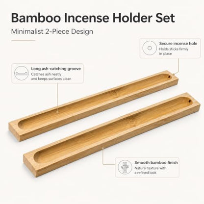 Natural Bamboo Incense Stick Holder Set – 2 Pieces with Ash Catcher Tray for Home Use
