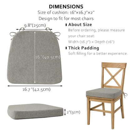 ELFJOY Non-Slip Chair Cushions for Dining Chairs Light Grey 16.7"x16" | 4 Pack, with Ties and Washable Cover, U Shape, Breathable Fabric, for Kitchen Dining Office Folding Chairs，Comfortable - color: Light Grey