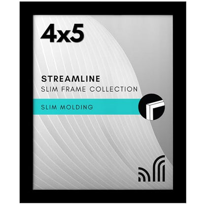 Americanflat 4x5 Picture Frame - Slim Molding - Black | Shatter-resistant glass, wall or tabletop display with included easel, triangle hangers included, secure turn-tab backing - color: Black, size: 4x5