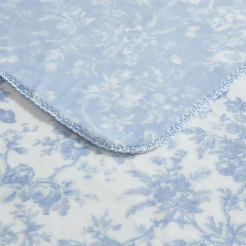 Laura Ashley - Plush Throw Blanket, 50x70, Soft and Warm with a Lightweight Feel, Reversible Floral and Stripe Design, Bedford Blue - color: Bedford Stripe Blue
