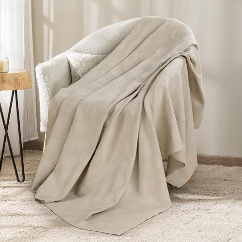Utopia Bedding 100% Cotton Thermal Blanket Khaki Throw, 50x60 Inches | Lightweight Breathable Cozy Spring Summer Blanket Home Decor Gift - color: Khaki, size: Throw